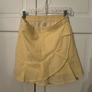 Yellow and White Asymmetrical Wrap Mini Skirt